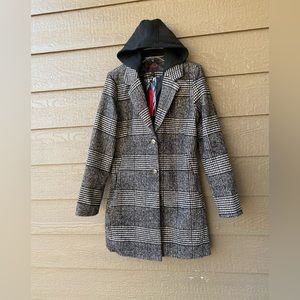 YOKI black & white Glen print women’s hoodie Peacoat spring wool blend size M